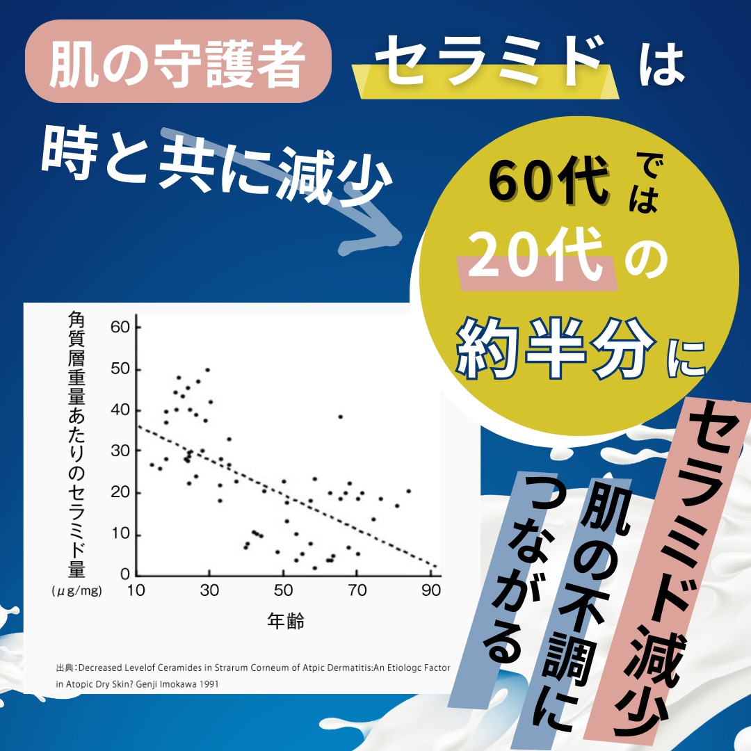セラミドは年齢と共に減少する。セラミド減少は肌の不調に繋がる。