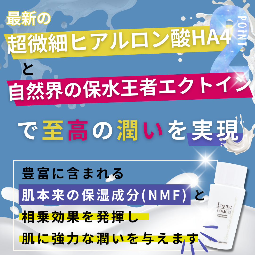 超微細ヒアルロン酸HA4と保水王者エクトイン入りの乳液